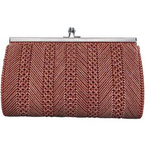 Pink Salmon shade sparkly crochet Metallic Clutch handheld clasp Purse